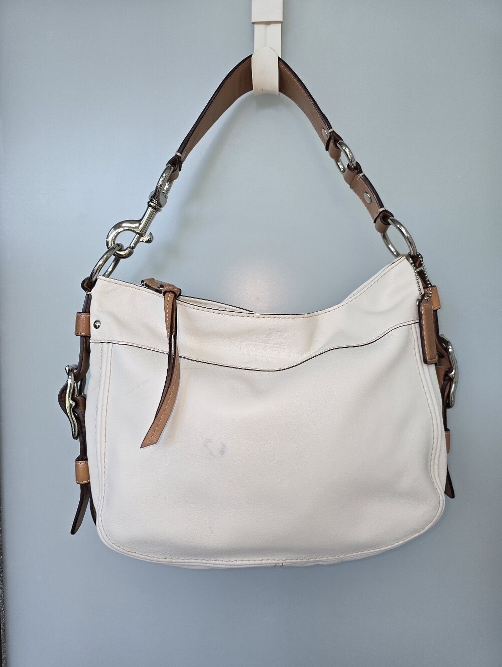 COACH F12671 Zoe Shoulder Bag Ivory Leather **FLAWS AS-IS PROJECT BAG REHAB**